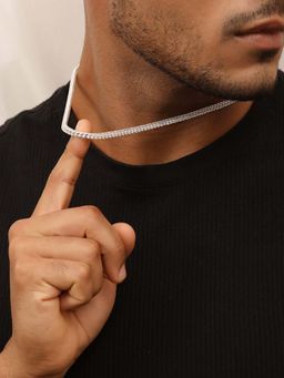 Zavya - Classic Weave Rhodium Plated 925 Sterling Silver Mens Chain (20 Inch)