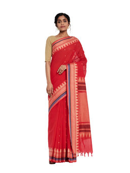 Fabindia - Cotton Woven Sari- Red