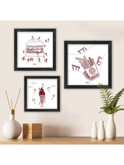 Indigifts - Warli Art Decor Food Lovers Themed Digitally Printed Poster Frames Set of 3