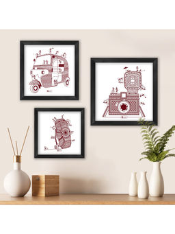 Indigifts - Warli Art Wall Decor Lover Artistic Print Poster Frames Set of 3