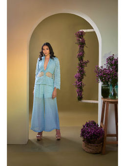 Aishwarya Tyagi - Blue Akash Mirror Work Blazer and Pant (Set of 2)