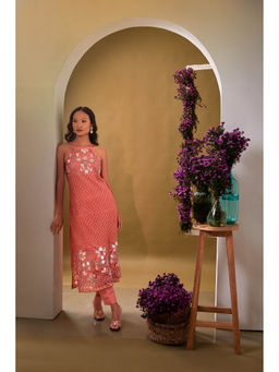 Aishwarya Tyagi - Old Rose Pink Mirror Work Kurta with Pant and Inner (Set of 3)