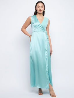 Madame - Surplice Neck Aqua Blue Sequin Dress