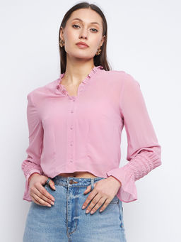 Madame - Ruched Pink Poet Sleeve Top