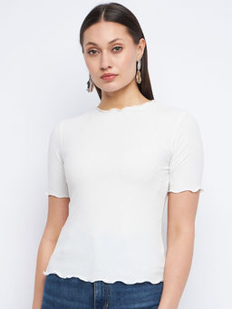 Madame - Solid White Lettuce Hem Top
