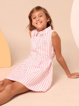 U.S. POLO ASSN. - Girls Pink Vertical Striped Fit and Flare Dress