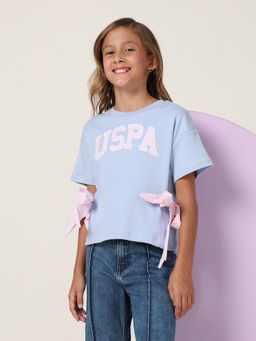 U.S. POLO ASSN. - Girls Tie-up Bow Brand Printed T-shirt