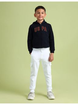 U.S. POLO ASSN. - Boys White Regular Fit Solid Cargo Joggers