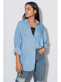 FREAKINS - Mid Blue Boyfriend Shirt