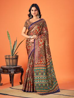 Sangam Prints - Multi Color Digital Print Party Wear Pashmina Saree with Unstitched