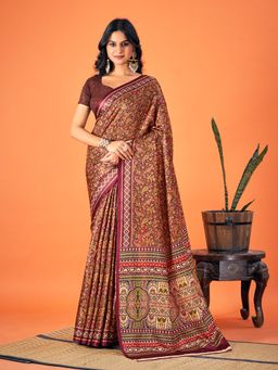 Sangam Prints - Multi Color Digital Print Party Wear Pashmina Saree with Unstitched