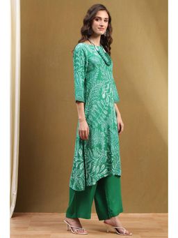 Biba - Green Block Printed Kurta with Palazzo (Set of 2)