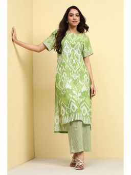 Biba - Moss Green Printed Straight Kurta with Palazzo (Set of 2)