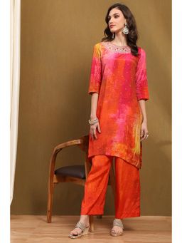 Biba - Orange Modal Kurta with Palazzo and Dupatta (Set of 2)