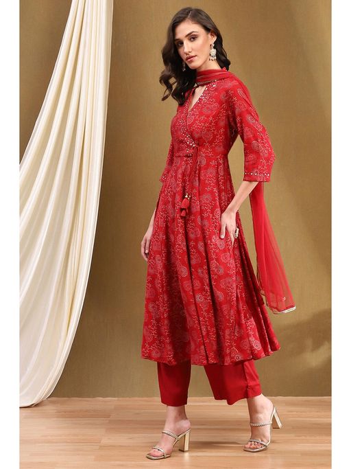 biba red dress Buy Red Chanderi Printed Fitted Lehenga Set Online at Biba India