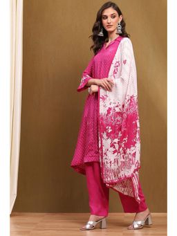Biba - Pink A Line Floral Print Kurta with Palazzo and Dupatta (Set of 3)