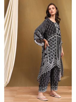 Biba - Black Floral Printed Kurta with Palazzo (Set of 2)