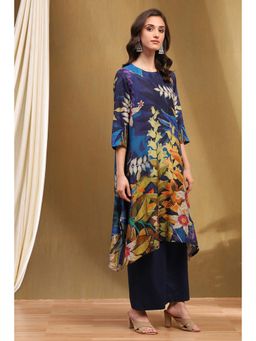 Biba - Navy Blue Modal Floral Printed Kurta with Palazzo (Set of 2)