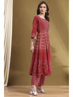 Biba - Maroon Modal Anarkali Kurta with Bustier and Palazzo (Set of 3)