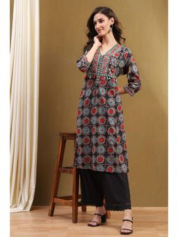 Biba - Black Cotton Printed Kurta with Palazzo (Set of 2)
