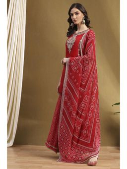 Biba - Red Embroidered Kurti with Sharara and Dupatta (Set of 3)