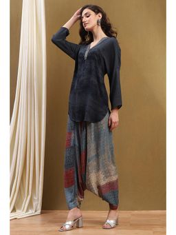 Biba - Charcoal Rayon Printed Kurti with Dhoti (Set of 2)