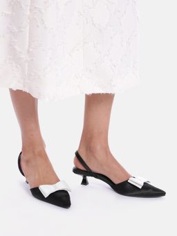 Zori World - AMERICANO - BLACK SATIN HEELS WITH WHITE BOW