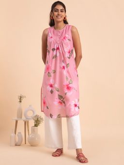 Pink Fort - Floral Muslin Kurta - Pink