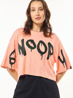 Bewakoof - Women's Vermillion Orange Thrill Seeker Graphic Printed Oversized Short Top