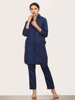 Saltpetre - Women Blue Color-Blocked Long Shirt With Leg Pants (Set of 2)