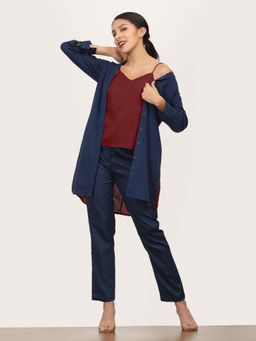 Saltpetre - Women Blue Color- Blocked Overlay With Slip Top And Leg Pant (Set of 3)