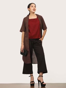 Saltpetre - Women Coffee Overlay With Leg Pants And Square Neck Top (Set of 3)