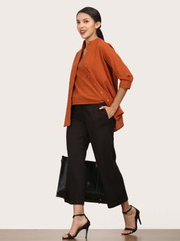 Saltpetre - Women Multi-Color Mandarin Neck Overshirt With Slip Top Coffee and Pant (Set of 3)