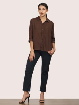 Saltpetre - Women Coffee Open Shirt With Straight Leg Pant (Set of 2)