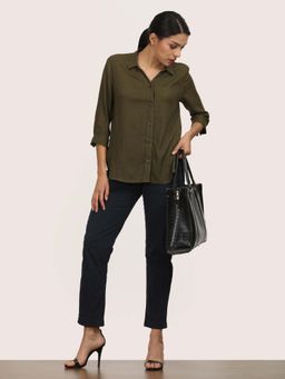 Saltpetre - Women Olive Open Shirt With Straight Leg Pant (Set of 2)