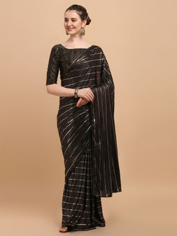 Amrutam Fab - Womens Malai Silk Black Saree With Embellished Unstitched Blouse Piece