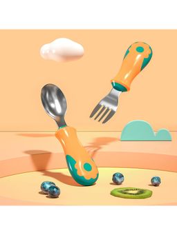 StarAndDaisy - Baby Fork and Spoon Set with Carry Case-Green-Orange-3-5 Years