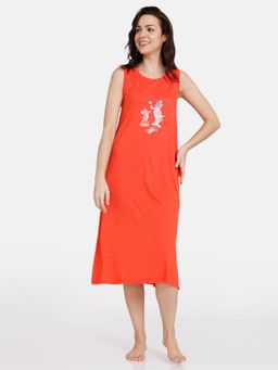 Zivame - Looney Tunes Knit Cotton Knee Length Nightdress - Hibiscus-red Red