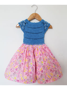 Woonie - Crocheted Neck Floral Frock - Blue