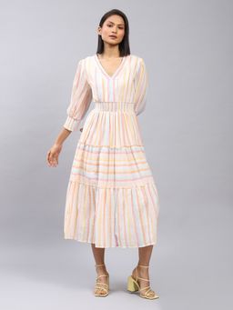 Label Ritu Kumar - V Neck 3/4th Sleeves Long Dress