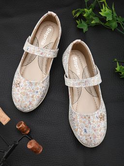 steprite - Girls Floral Shimmer Mary Jane Ballet Flats Cream