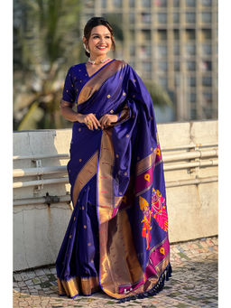 Mysilklove - Azure Blue Woven Paithani Saree with Unstitched Blouse