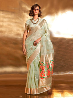 Odette - Green Tissue Woven Saree with Unstitched Blouse