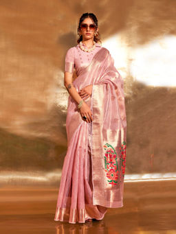 Odette - Pink Tissue Woven Saree with Unstitched Blouse