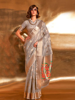 Odette - Grey Tissue Woven Saree with Unstitched Blouse