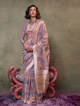 Odette - Lavender Silk Blend Woven Saree with Unstitched Blouse