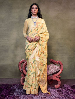 Odette - Yellow Silk Blend Woven Saree with Unstitched Blouse
