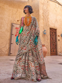 Odette - Multi-Color Tissue Printed Saree with Unstitched Blouse