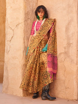 Odette - Yellow Tissue Printed Saree with Unstitched Blouse