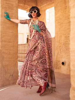 Odette - Pink Tissue Printed Saree with Unstitched Blouse